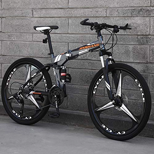 Zusammenklappbare Mountainbike : CPY-EX Mountainbike, Folding Mountain Bike 21 / 24 / 27 Geschwindigkeit Fahrrad Full Suspension MTB Faltbarer Rahmen 26" 3 / 6 / 10 Spoke Wheels, D1, 21