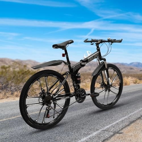 Zusammenklappbare Mountainbike : CuCummoo 26 Zoll Mountainbike Faltrad 21 Gang mit doppeltem Stoßdämpfungsrahmen - Scheibenbremsen-Fahrräder Vollgefederte Fahrräder, perfekt für Männer und Frauen