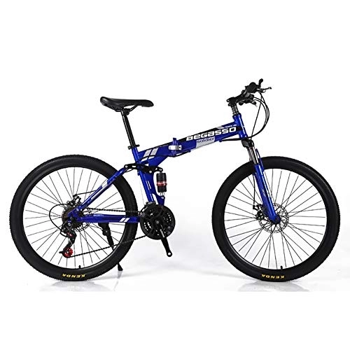 Zusammenklappbare Mountainbike : DULPLAY Fahrrad Mit Front-aufhängung Verstellbarer Sitz, MTB Für Erwachsene, Hoch-kohlenstoffstahl Hardtail Mountainbike Blau 24", 27-Gang