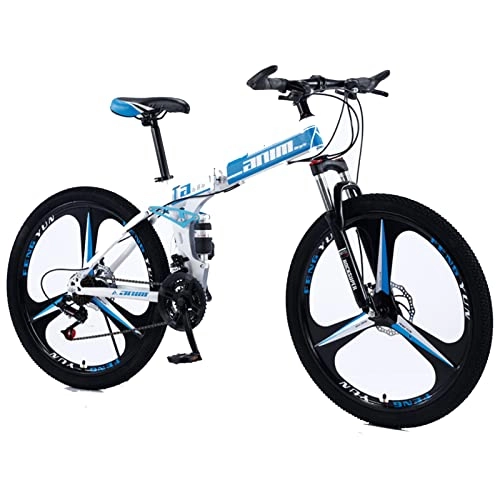 Zusammenklappbare Mountainbike : EASSEN Erwachsene Mountainbike Alle Terrain-Fahrrad, 21-Gang-Antriebsstrang, 3-Speichen 26-Zoll-Räder, hoher Kohlenstoffstahl-Rahmen, mechanische Scheibenbremse MTB-Fahrrad White blue-27