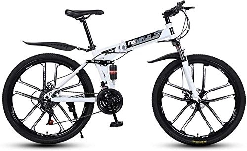 Zusammenklappbare Mountainbike : FanYu-Mountainbike für Erwachsene Leichte Aluminium-Vollfederrahmen-Federgabel-Scheibenbremse Weiß E.