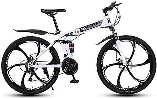 Zusammenklappbare Mountainbike : FanYu-Mountainbike für Erwachsene Leichte Aluminium-Vollfederung Rahmenfedergabel Scheibenbremse Weiß D.