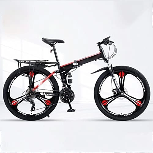 Zusammenklappbare Mountainbike : FAXIOAWA 26-Zoll-Klapp-Mountainbike mit Variabler Geschwindigkeit, Doppelscheibenbremse, Stoßdämpfung, Einrad, Rennrad (rot, 24-Gang)