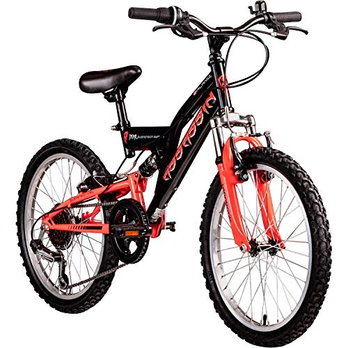 Zusammenklappbare Mountainbike : Galano Kinderfahrrad MTB 20 Zoll Fully Assassin Fahrrad Full Suspension ab 6 Jahre (schwarz / rot, 31 cm)
