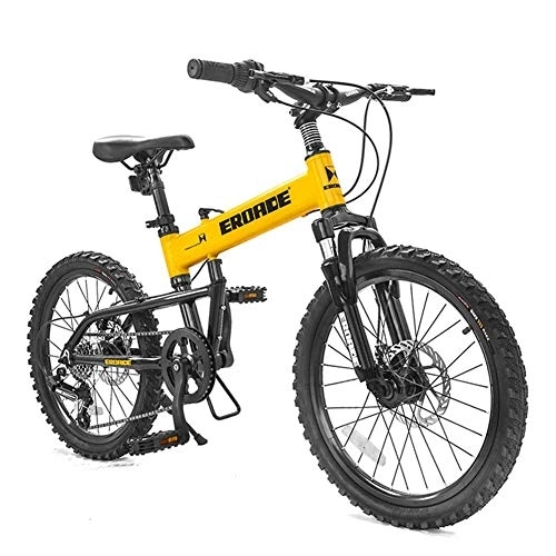 Zusammenklappbare Mountainbike : GJZM Mountainbike Kinder faltbares Mountainbike, 20 Zoll 6-Gang-Scheibenbremse Leichte Faltbare Fahrräder, faltbares Fahrrad aus Aluminiumlegierung, gelb