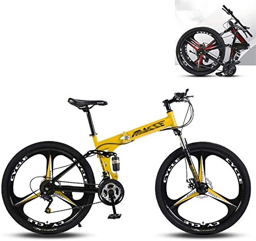 Zusammenklappbare Mountainbike : H-ei Folding Mountain Bike 24 / 26 Zoll 27 Geschwindigkeitsstahlrahmen Doppelstoßdämpfung (Color : Yellow, Size : 24inches)