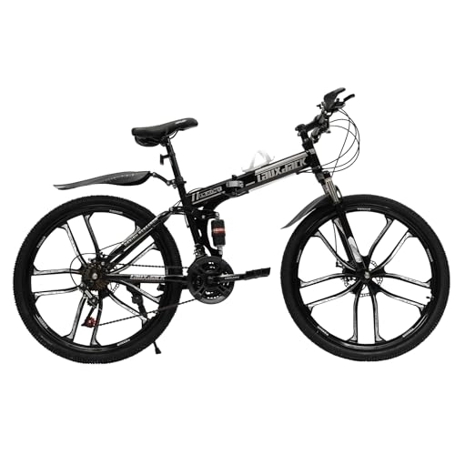 Zusammenklappbare Mountainbike : HANGKAI Mountainbike 26 Zoll Faltrad mit Doppeltem Stoßdämpfungsrahmen Scheibenbremsen Fahrräder, Vollgefederte Fahrräder, Perfekt für Männer und Frauen (Black & White)