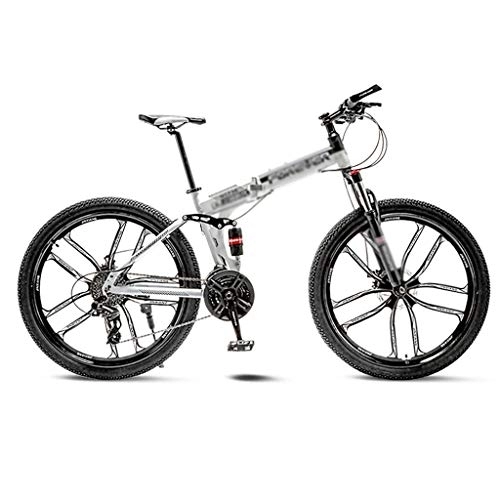 Zusammenklappbare Mountainbike : Hong Yi Fei-shop Rennräder White Mountain Bike Fahrrad 10 Spoke Wheels Folding 24 / 26 Zoll-Doppelscheibenbremsen (21 / 24 / 27 / 30 Speed) Faltbares Fahrrad für Erwachsene (Color : 30 Speed, Größe : 24inch)