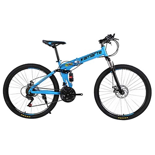 Zusammenklappbare Mountainbike : Isshop 24 Zoll Faltbares Mountainbike-Fahrrad fr Erwachsene und Jugendliche - 24 Zoll 21-Fach faltbares MTB-Fahrrad mit Vollfederung (Blau)