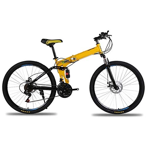 Zusammenklappbare Mountainbike : JF-Xuan-Fahrrad Outdoor-Sport 26 Zoll Mountainbike Carbon Steel Folding Rahmen 24 Speed ​​Shift Fahrrad Mountainbike Faltrad mit Doppelaufhebung (Color : Yellow)