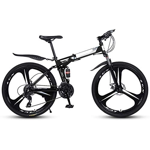 Zusammenklappbare Mountainbike : JF-Xuan-Fahrrad Outdoor-Sport Folding Mountain Bike 21 Geschwindigkeit Fully Doppelscheibenbremse Fahrrad 26" Mens High Carbon Stahlzargen (Color : Black)