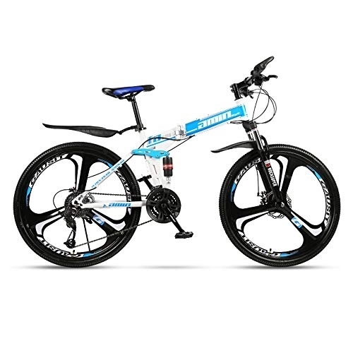 Zusammenklappbare Mountainbike : JHKGY 24 / 26-Zoll-Mountainbike Mit Vollfederung, Faltrad, Speed Doppelscheibenbremse Erwachsenenrad, Blau, 26 inch 30 Speed