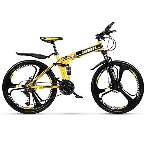 Zusammenklappbare Mountainbike : JHKGY 24 / 26-Zoll-Mountainbike Mit Vollfederung, Faltrad, Speed Doppelscheibenbremse Erwachsenenrad, Gelb, 26 inch 30 Speed