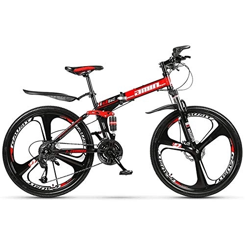 Zusammenklappbare Mountainbike : JHKGY 24 / 26-Zoll-Mountainbike Mit Vollfederung, Faltrad, Speed Doppelscheibenbremse Erwachsenenrad, Rot, 24 inch 30 Speed