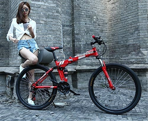 Zusammenklappbare Mountainbike : JHKGY Doppelscheiben-Mountainbike-Rad, Faltbares Mountainbike Für Erwachsene, Federgabel, Scheibenbremse, Für Männer Frauen Fahrrad, Rot, 24 inch 21 Speed