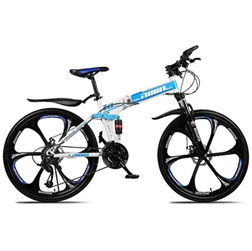Zusammenklappbare Mountainbike : JIAWYJ YANGHAO-Mountainbike für Erwachsene- Mountainbarke Faltfahrräder, 26in 21-Gang-Doppelscheibenbremse Volle Federung Anti-Rutsch, leichte Aluminiumrahmen, Federgabel, blau, c DGZZXCSD-1