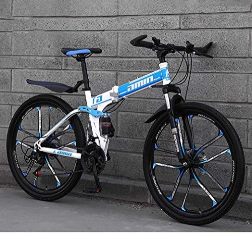 Zusammenklappbare Mountainbike : JIAWYJ YANGHAO-Mountainbike für Erwachsene- Mountainbike-faltende Fahrräder, 26inch 24-Gang-Doppelscheibenbremse Volle Federung Anti-Rutsch, Leichter Rahmen, Federgabel DGZZXCSD-1 (Color : Blue)