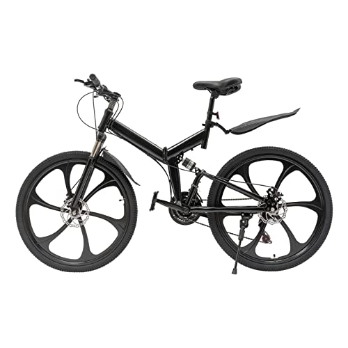 Zusammenklappbare Mountainbike : Jolre 26-Zoll-Faltrad, 21-Gang-Erwachsenen-Mountainbike, Doppelscheibenbremse Fahrrad, Rich Carbon Steel Fahrrad, Mountainbike, Unisex, schwarz.