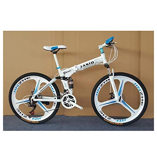 Zusammenklappbare Mountainbike : KXDLR Dual Suspension Mountain Bike, 26" Full Suspension Aluminiumlegierung-Gebirgsfahrrad 21 Geschwindigkeit Folding Fahrrad, Weiß