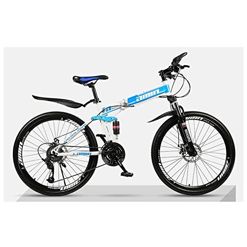 Zusammenklappbare Mountainbike : KXDLR Folding Fahrrad Mountainbike Eines Rad Doppelscheibenbremsen Off-Road-Fahrrad-Männliche Studenten Erwachsene 21 Geschwindigkeit 26 Inches, Blau