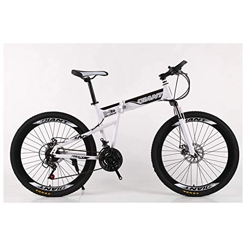 Zusammenklappbare Mountainbike : KXDLR Folding Mountain Bike 21-30 Beschleunigt Fahrrad-Gabel Suspension MTB Faltbarer Rahmen 26" Räder mit Doppelscheibenbremsen, Weiß, 21 Speed