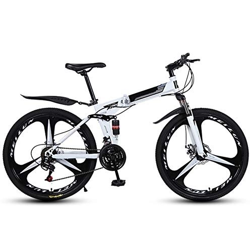 Zusammenklappbare Mountainbike : KXDLR Folding Mountain Bike 21 Geschwindigkeit Fully Doppelscheibenbremse Fahrrad 26" Mens High Carbon Stahlzargen, Weiß