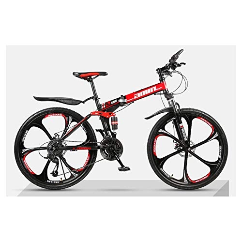 Zusammenklappbare Mountainbike : KXDLR Mountain Bike 26 Zoll-Rad-Stahlrahmen-Speichen Felgen Doppelaufhebung-Straßen-Fahrrad 21 Geschwindigkeit Faltrad, Schwarz