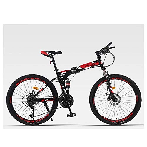 Zusammenklappbare Mountainbike : KXDLR Moutain Bike Folding Fahrrad 21 Geschwindigkeit 26 Zoll Räder Dual-Suspension Bike, Rot