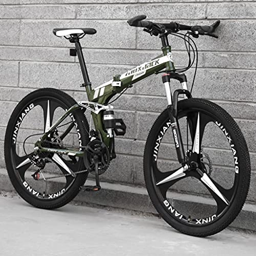 Zusammenklappbare Mountainbike : LHQ-HQ 26 Zoll Faltbares Mountainbike Für Erwachsene, 21-Gang-MTB-Klapprad, Dual-Suspension, High-Carbon-Stahlrahmen, Doppelscheibenbremse, B