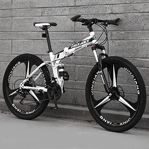 Zusammenklappbare Mountainbike : LHQ-HQ 26 Zoll Faltbares Mountainbike Für Erwachsene, 21-Gang-MTB-Klapprad, Dual-Suspension, High-Carbon-Stahlrahmen, Doppelscheibenbremse, D