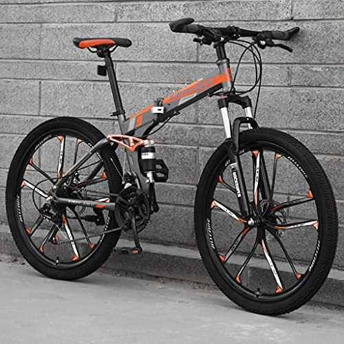 Zusammenklappbare Mountainbike : LHQ-HQ 26-Zoll-Faltbares Mountainbike Für Erwachsene, 21-Gang-MTB-Klapprad, Dual-Suspension, High-Carbon-Stahlrahmen, Dual-Scheibenbremse, B