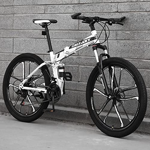 Zusammenklappbare Mountainbike : LHQ-HQ 26-Zoll-Faltbares Mountainbike Für Erwachsene, 21-Gang-MTB-Klapprad, Dual-Suspension, High-Carbon-Stahlrahmen, Dual-Scheibenbremse, D
