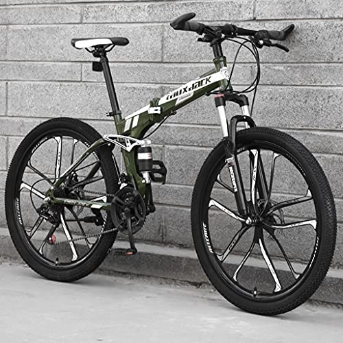 Zusammenklappbare Mountainbike : LHQ-HQ 26-Zoll-Faltbares Mountainbike Für Erwachsene, 21-Gang-MTB-Klapprad, Dual-Suspension, High-Carbon-Stahlrahmen, Dual-Scheibenbremse, F