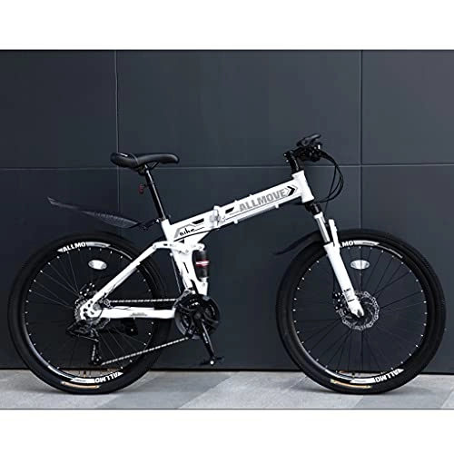 Zusammenklappbare Mountainbike : LHQ-HQ 26 Zoll Faltbares Mountainbike Für Erwachsene, 21-Gang-Profi-MTB-Faltrad, Dual-Suspension, High-Carbon-Stahlrahmen, Dual-Scheibenbremse, A