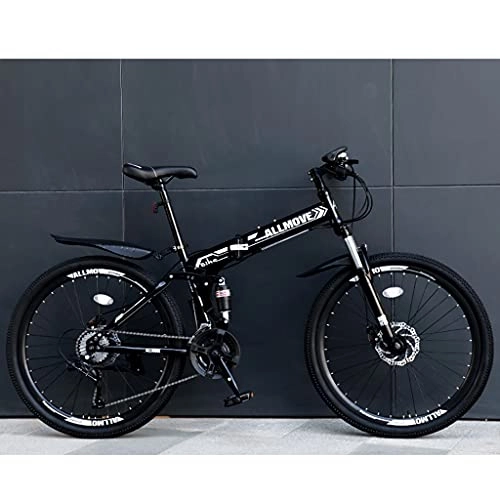 Zusammenklappbare Mountainbike : LHQ-HQ 26 Zoll Faltbares Mountainbike Für Erwachsene, 21-Gang-Profi-MTB-Faltrad, Dual-Suspension, High-Carbon-Stahlrahmen, Dual-Scheibenbremse, F