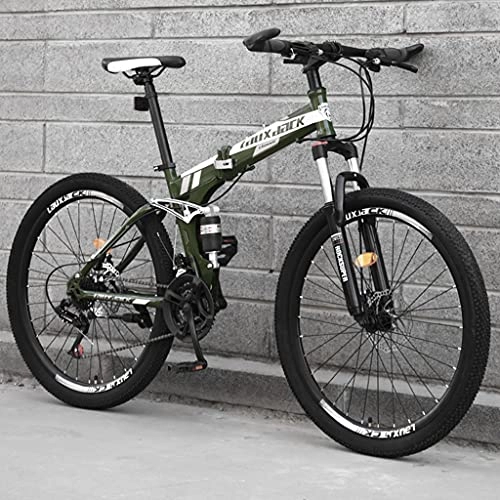 Zusammenklappbare Mountainbike : LHQ-HQ 26 Zoll Faltbares Mountainbike Für Erwachsene, 24-Gang-MTB-Klapprad, Dual-Suspension, High-Carbon-Stahlrahmen, Dual-Scheibenbremse, B