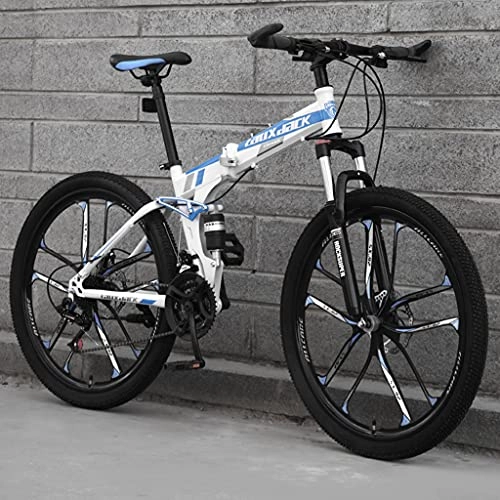 Zusammenklappbare Mountainbike : LHQ-HQ 26-Zoll-Faltbares Mountainbike Für Erwachsene, 24-Gang-MTB-Klapprad, Dual-Suspension, High-Carbon-Stahlrahmen, Dual-Scheibenbremse, E