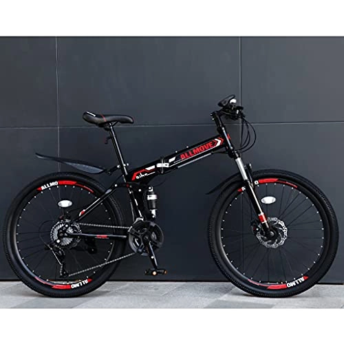 Zusammenklappbare Mountainbike : LHQ-HQ 26 Zoll Faltbares Mountainbike Für Erwachsene, 24-Gang-Profi-MTB-Faltrad, Dual-Suspension, High-Carbon-Stahlrahmen, Dual-Scheibenbremse, C
