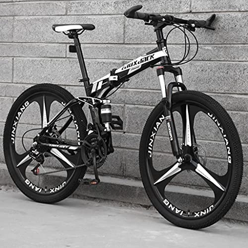 Zusammenklappbare Mountainbike : LHQ-HQ 26 Zoll Faltbares Mountainbike Für Erwachsene, 27-Gang-MTB-Klapprad, Dual-Suspension, High-Carbon-Stahlrahmen, Doppelscheibenbremse, f