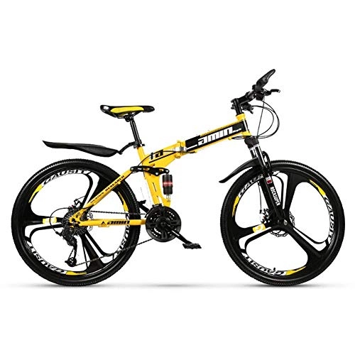 Zusammenklappbare Mountainbike : LHQ-HQ Outdoor-Sport 26" Dual Suspension Mountain Bike 24 Geschwindigkeit HighCarbon Stahlrahmen und Doppelscheibenbremsen Outdoor-Sport Mountainbike (Color : Yellow)