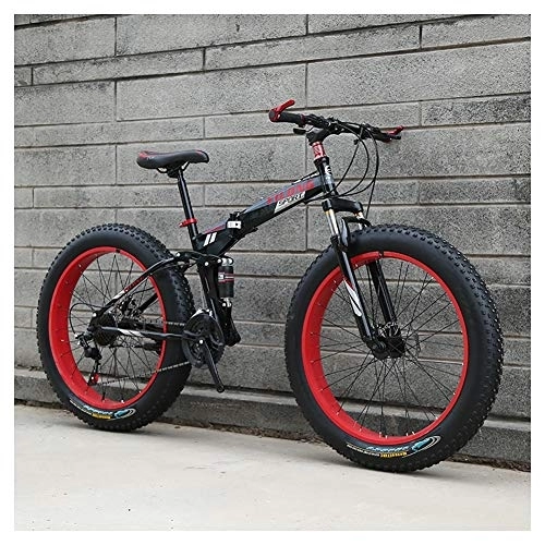 Zusammenklappbare Mountainbike : LILIS Mountainbike Fat Tire Bike Folding Fahrrad Erwachsene Straßen-Bikes Strand Snowmobile Fahrräder for Männer Frauen (Color : Red, Size : 24in)