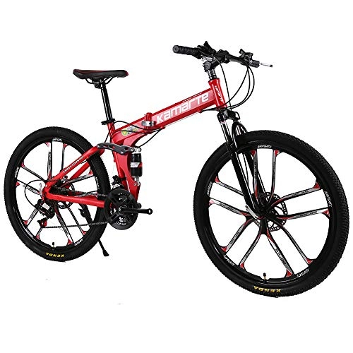Zusammenklappbare Mountainbike : liu Faltbares Fahrrad Mountainbike, 24 und 26 Zoll Messer High Carbon Stahl Doppelscheibenbremse Erwachsenenübung Mountainbike Rot (10 Messerrad), 26 inch, 21 Speed