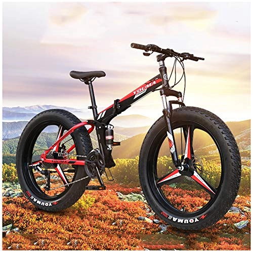 Zusammenklappbare Mountainbike : LJJ 24 / 26 Zoll Mountainbike Doppelscheibenbremse Fat Tire Mens Mountain Bike High-Carbon Stahlrahmen Vollgefedertes Fahrrad
