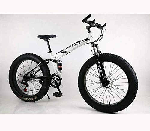 Zusammenklappbare Mountainbike : LJLYL Faltbares Fat Tire Mountainbike-Fahrrad für Erwachsene Männer Frauen, Leichter Rahmen aus Kohlenstoffstahl und Doppelscheibenbremse, D, 24 inch 21 Speed