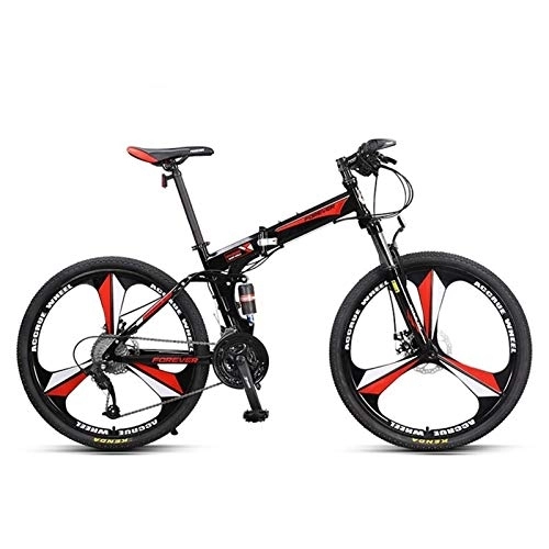 Zusammenklappbare Mountainbike : LLF Faltbares Fahrrad, 27 Speed-Folding Berg-Fahrrad 26-Zoll-Fahrräder Doppelscheibenbremsen, Bewegliche Helle Faltbares Stoßdämpfer Mountain Bike (Color : Red)