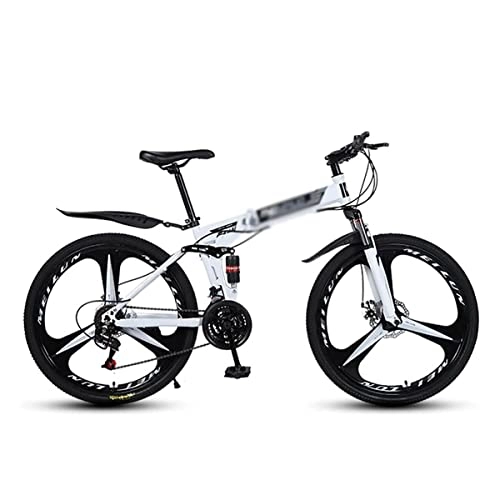 Zusammenklappbare Mountainbike : LZZB 26 Zoll Mountainbike 21 Speed ​​Carbon Stahlrahmen mit Federgabel MTB Fahrrad für Jungen Mädchen Herren und Damen(Größe: 27 Gänge, Farbe: Schwarz) / Weiß / 24 Gänge