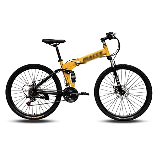 Zusammenklappbare Mountainbike : LZZB Mountainbike für Erwachsene 21 / 24 / 27 Geschwindigkeiten 26-Zoll-Räder Carbonstahlrahmen mit Scheibenbremsen und abschließbarem Stoßdämpfer Vordergabel (Größe: 27-Gang, Farbe: Gelb) / Gelb / 21-Ga