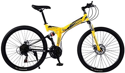 Zusammenklappbare Mountainbike : NENGGE 24 Zoll leichte Mini Folding Mountain Bike, Frauen Männer Kleines tragbares Fahrrad, Student Road Reisen im Freien Fahrradstudent justierbarer Fahrrad (Color : Yellow)