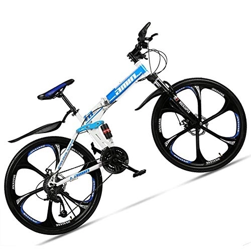 Zusammenklappbare Mountainbike : NENGGE 24 Zoll MTB für Erwachsenen Herren und Damen, Faltbare Mountainbike mit Vollfederung & Scheibenbremsen, Rahmen Kohlenstoffstahl Fahrräder mit Vorder Hinterschutzblech, 6 Spoke Blue, 24 Speed
