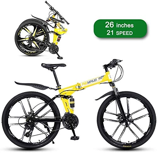 Zusammenklappbare Mountainbike : NENGGE Adult Mountainbike, 26-Zoll / 10-Messer Integrieren Räder / Faltbare 21-Gang Mechanische Dual-Scheibenbremsen und Dual-Shock Absorber Außen Off-Road-Fahrräder (Color : A-Yellow)
